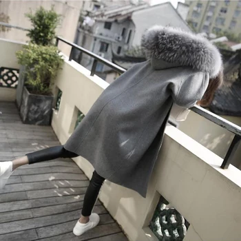 

Women Woolen Coat Leisure Women's Woolen Coat 2020 New Solid color Hooded Fur collar Winter Medium long Large size S-XL NUW104