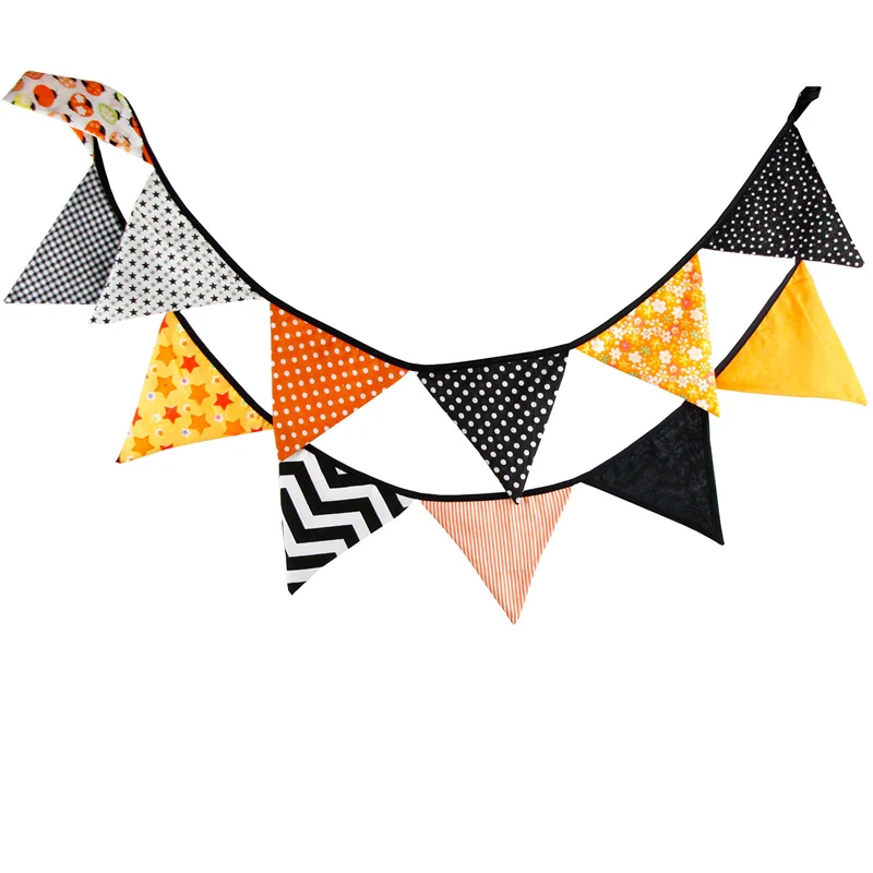 

New 12 Flags 3.2m Halloween Birthday Cotton Cloth Bunting Banners Pennant Baby Shower Wedding Garland Flags for Party Decoration