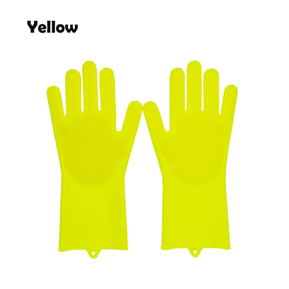 1 пара Кухня Силиконовые чистящие перчатки волшебные силиконовые блюдо моющиеся перчатки силиконовая Щетка резиновая посуда моющиеся перчатки Бытовая - Цвет: Цвет: желтый