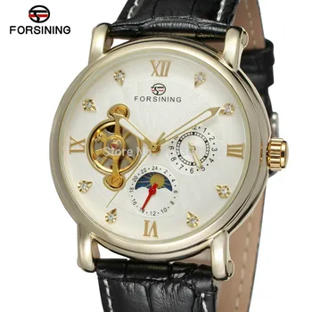 

NEW ARRIVE! FORSINING FSG800M3G3 popular design for men automatic watch with gold color case silver dial with stones