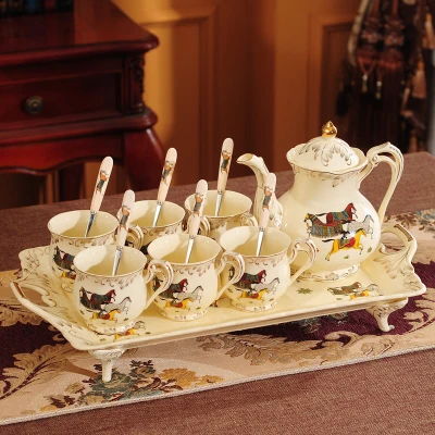 Европейский роскошный дворец керамический кофейник ложка набор орнамент украшение дома английский послеобеденный чай лоток высокого класса свадебный подарок - Цвет: style11