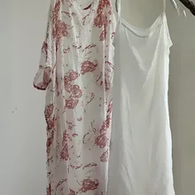 Льняные тканевые с принтом свободное цельнокроеное платье длинное платье-двойка, включая платье-комбинация 17392-13