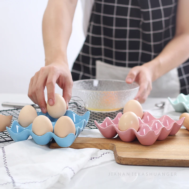Food grade 9 Cup Capacity Pretty Ceramic Egg Tray Crate Porcelain Egg