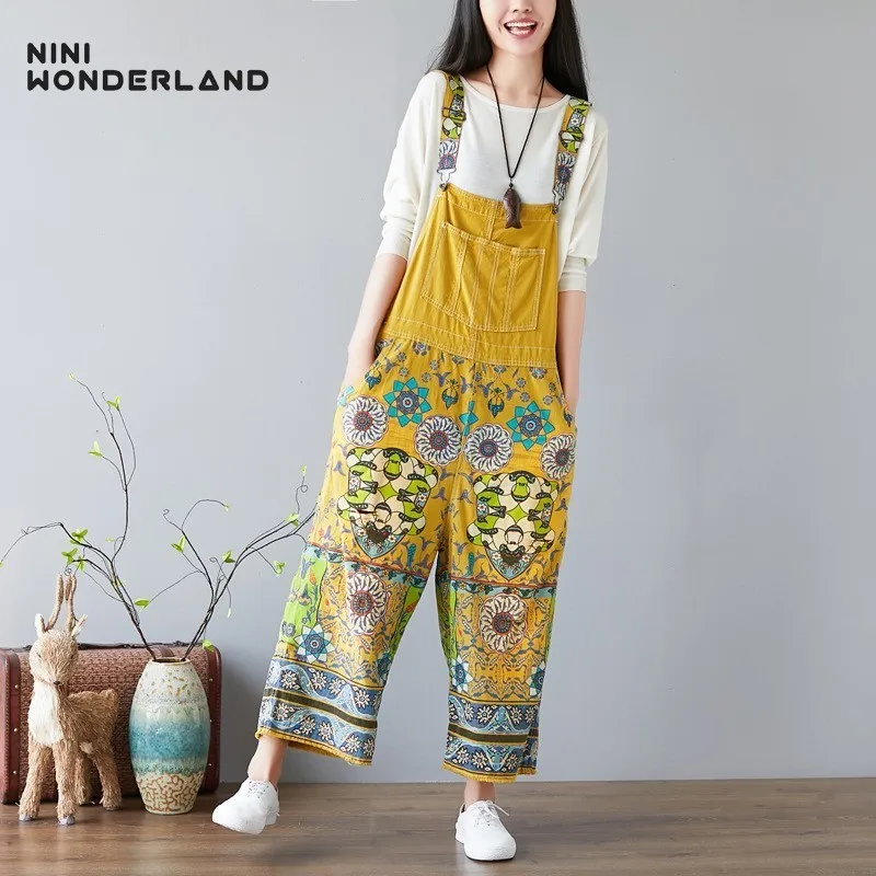 NINI WONDERLAND 2019 осенние джинсовые комбинезоны для женщин с цветочным принтом