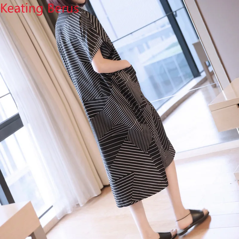 Summer Blouse Korean Fashion Long Striped Short-sleeved Loose Large Size Shirt Chiffon Shirt Women