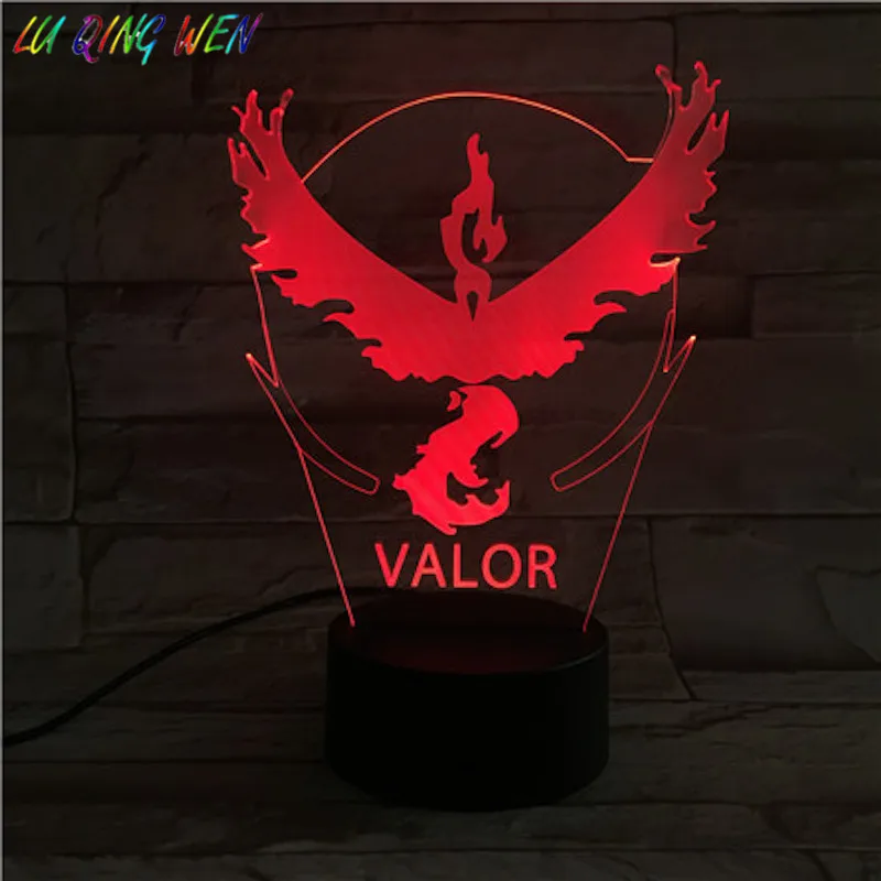 

Pokemon Go Team Valor Children's Night Lamp LED Touch Sensor Bedroom Decorative Lamp Holiday Gift 3d Night Light USB Team Valor