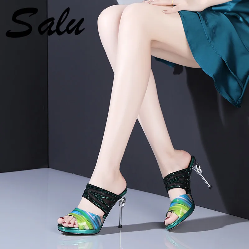 

Salu 2019 Fashion Elegant Women Sandals Summer Women Sandals Open Toe High Heels Party Wedding Shoes Woman Green