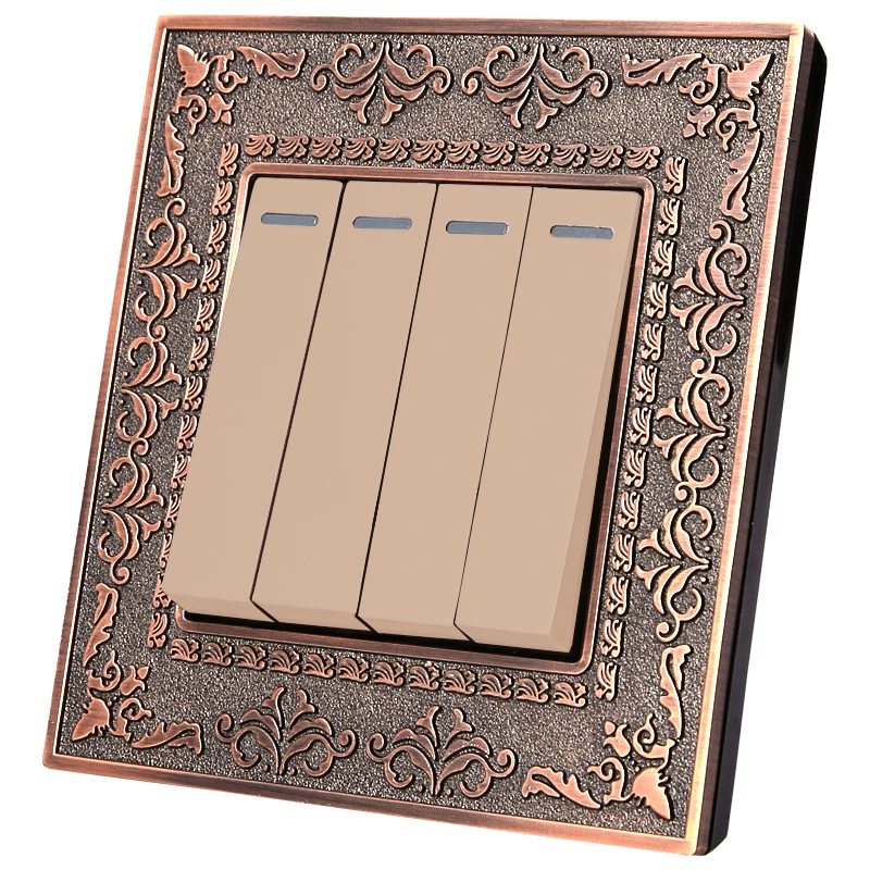 Coswall 4 Gang 2 Way Wall Switch 4d Embossing Retro Zinc