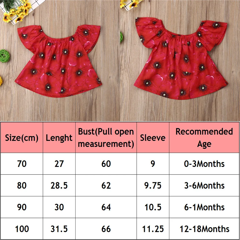 Новинка года; стильная футболка с цветочным принтом и открытыми плечами для маленьких девочек; сезон весна-лето Повседневная футболка для детей от 3 до 18 месяцев