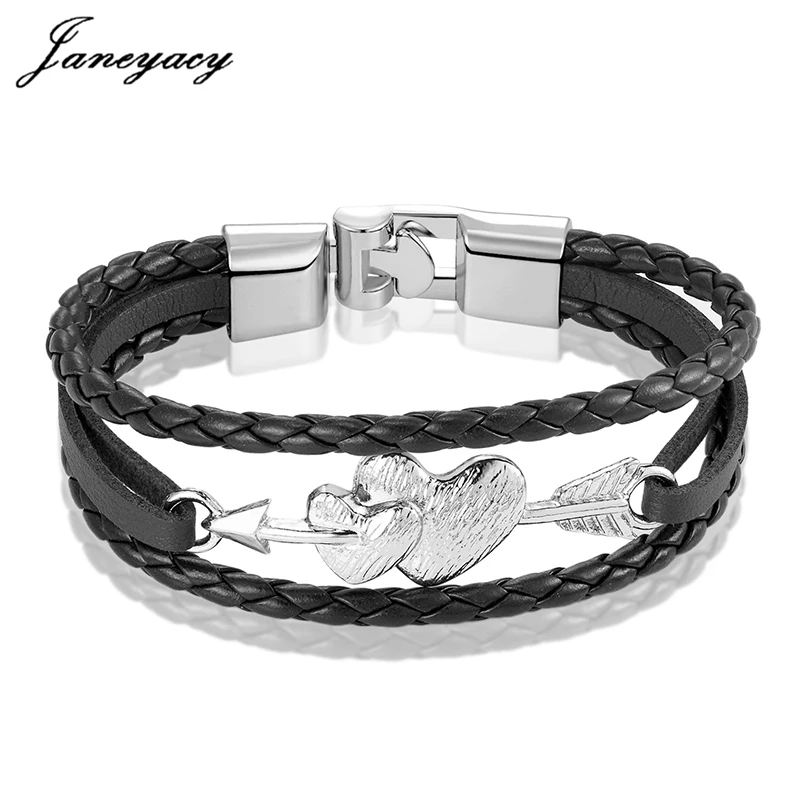 

Janeyacy 2018 New Brand Leather Bracelet Men's Charm Multi-Layer Love Men's Bracelet Women Bracelet Party Gift Hombres Pulsera