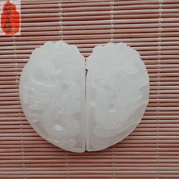 

Koraba Fine Jewelry A Pair of Lover's Chinese White Jade Hand-carved Dragon and Phoenix Pendant Free Shipping