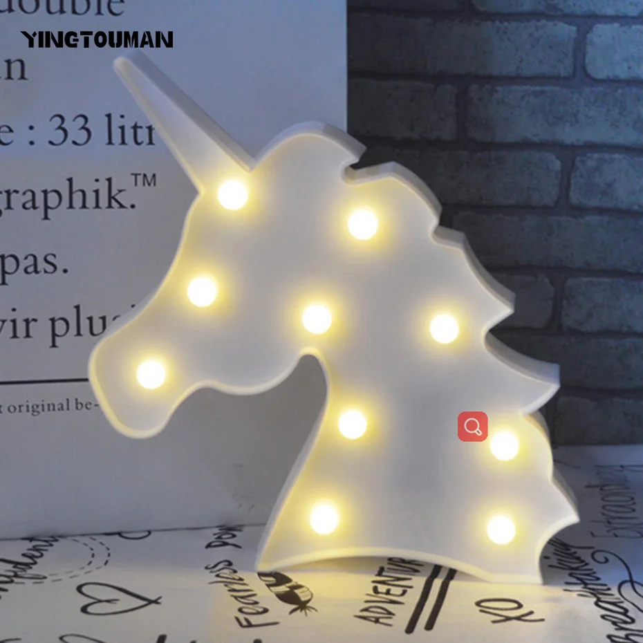 Yingtouman Новый 3D Небольшой Единорог Тип Батарея питание ночники красочные led