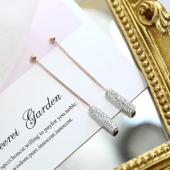 

Fashion new tassel rose gold color Cylindrical crystal long section shell earrings earrings jewelry for women the best gift