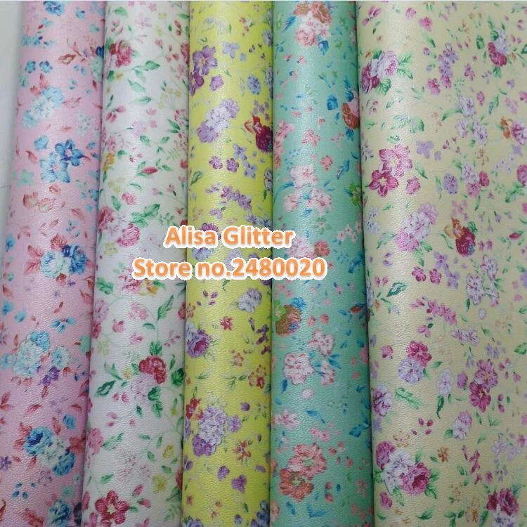 

5PCS 21x29cm Faux Leather Fabric Printed Flowers Pearlized Leather Pu leather Fabric For Bow DIY Wallpaper GM077b