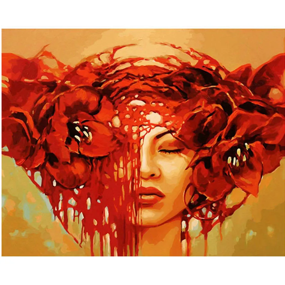 

RIHE Pretty lady flower-DIY Framed Oil Painting By Numbers,Picture Canvas Painting For Living Room,Paint By Numbers 40x50cm
