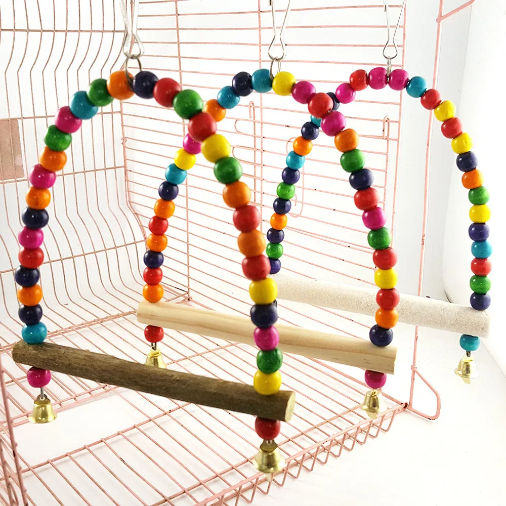 Wood Swing Bird Pet Toy Parrot Cage Toys Finch Parakeet Cockatiel