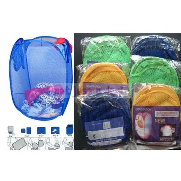 المنبثقة طوي الجوف صافي شبكة الملابس كيس الغسيل سلة التخزين تعيق pounch عشوائية اللون