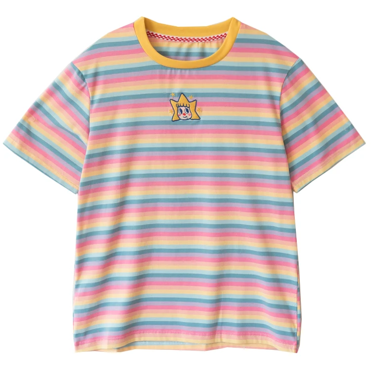 Корейская мода лето новые женские макароны, конфеты футболка О-образный вырез короткий рукав хлопок Подростковая девушка свободная футболка Топ Футболка - Цвет: color 2