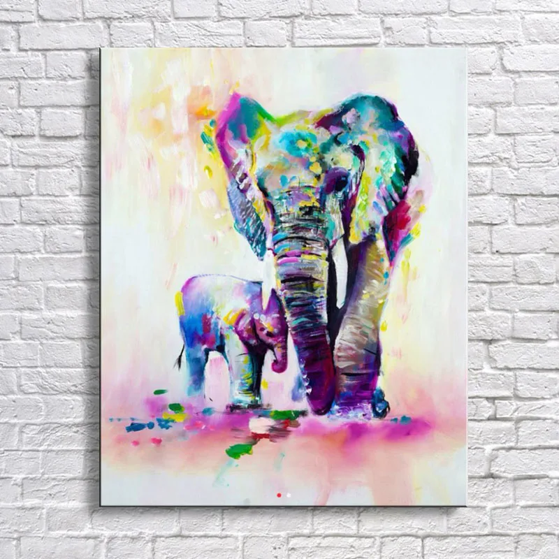 

Hand Painted Color Animals Oil Painting Hang Paintings Modern Elephant Picture For Home Decor Canvas Painting AN-117B