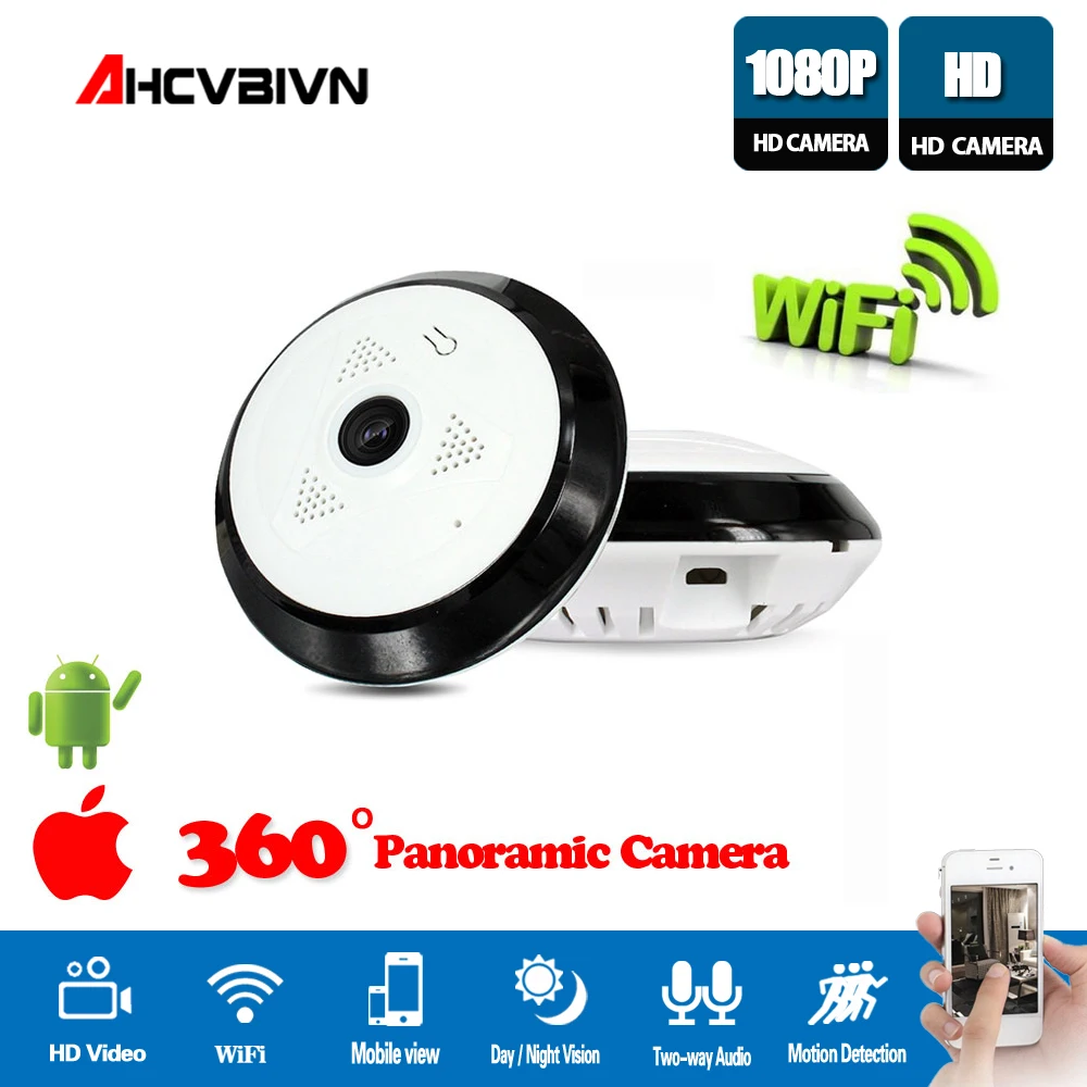 AHCVBIVN 1080P панорамная камера 360 градусов видеонаблюдения двухсторонняя аудио IP Wifi