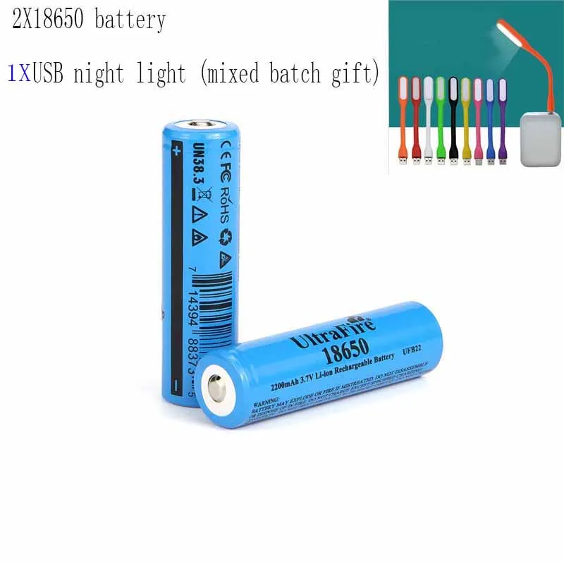 Ultrafire 18650 2200 мАч 3,7 в литий-ионная аккумуляторная батарея luz USBLED ночной Светильник de litio para las baterias de la linterna - Цвет: 2PCS battery