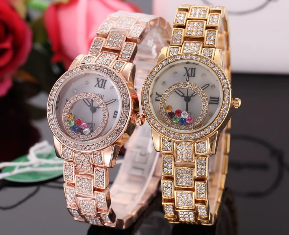 

GEDI Fashion Colors Rhinestones Women Watches Luxury Brand Golden Ladies Quartz Watch Women's Wrist Watch Relogio Feminino XFCS