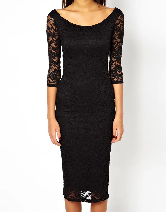 O-neck Slim One-piece Lace Dress With Three Quarter Sleeve O-neck Slim One-piece Lace Dress With Three Quarter Sleeve
