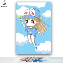 DIY цветные картинки по номерам с цветами детские воспоминания изображение девушки Рисование Живопись по номерам Обрамленный дом