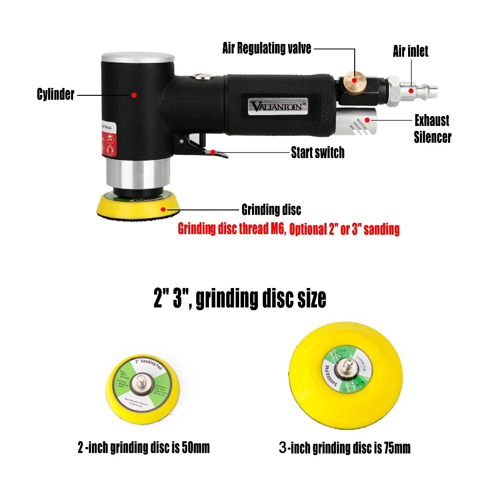 " 3" Air Sander 90 градусов угловая шлифовальная машина пневматический шлифовальный станок случайный орбитальный эксцентричный полировщик двойного действия с M6 клапан нитепроводника