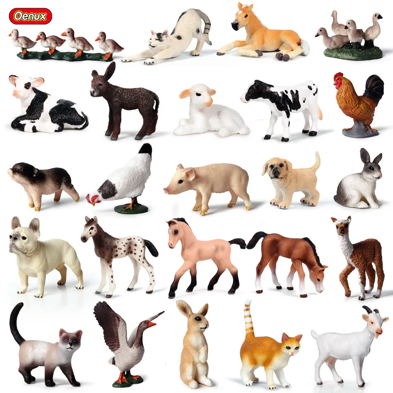 Oenux Simulation Poultry Animals Horse Cow Small Size Animals Figurines Miniature Farm Hen Action Figures Toy For Kids Gift