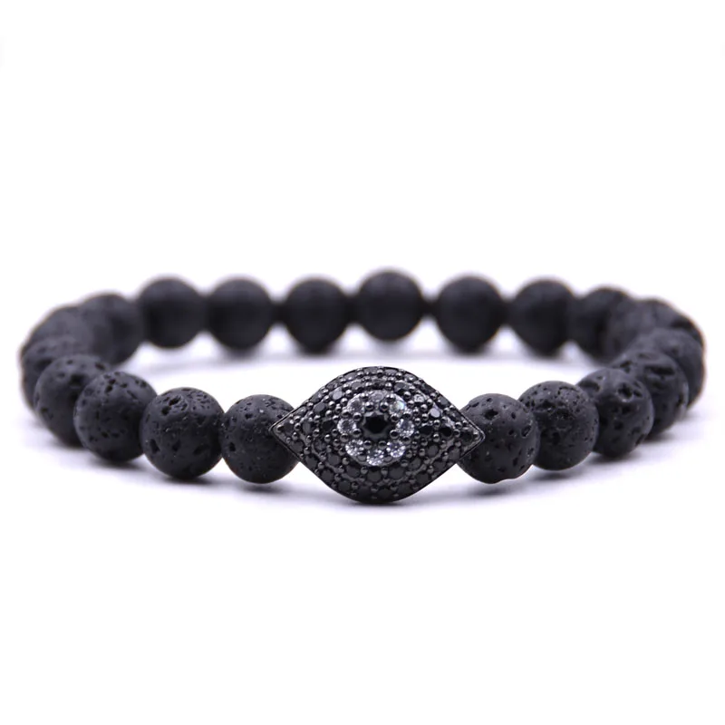 

KANGKANG 2019 Trendy 8mm 5 color Stone Pave CZ black metal model Eye of gaze Bracelets Men&Women charm DIY Creative Jewelry