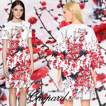 

Red plum digital inkjet silk linen fabric cheongsam silk fabric for dress natural linen fabric wholesale linen cloth