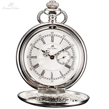 Бренд KS Серебряный Сплавочный Корпус и Цепь Римские Цифры Белый Циферблат Малая Секундная Стрелка Винтажный Узор Классический Стиль Ограниченный Выпуск Кулона Элегантные Антикварные Механические Карманные Часы/ KSP051
