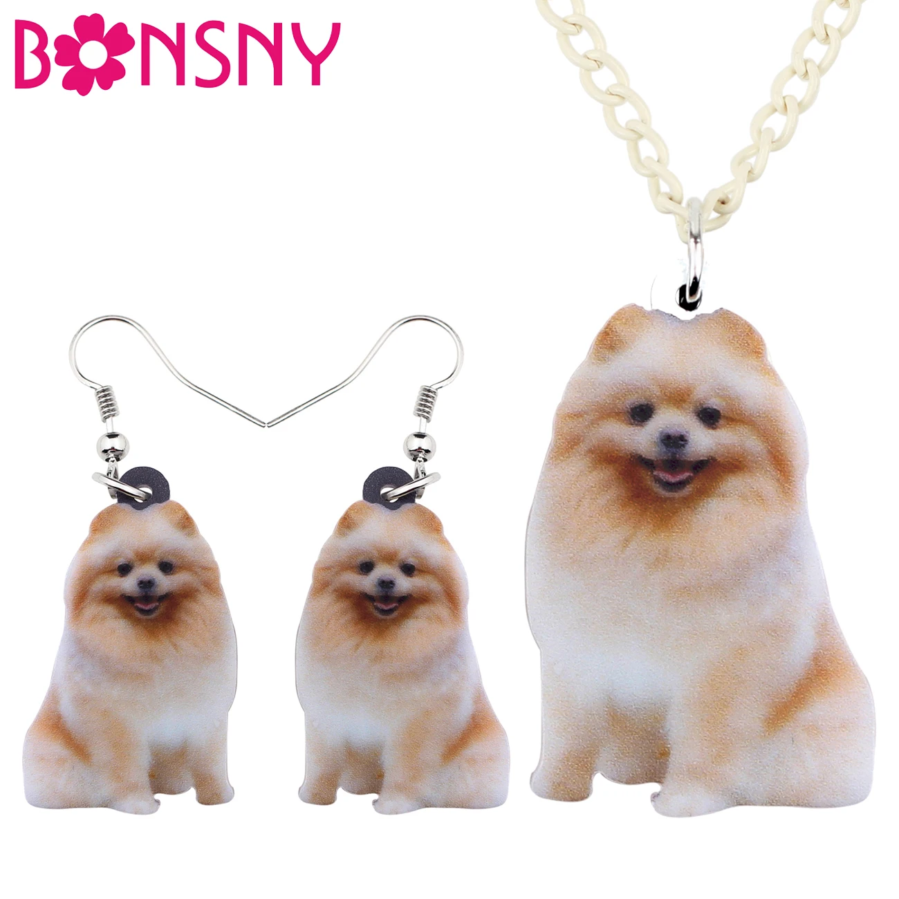 Набор украшений Bonsny из акрила для собак Hapy Pomeranian серьги ожерелье милый подарок