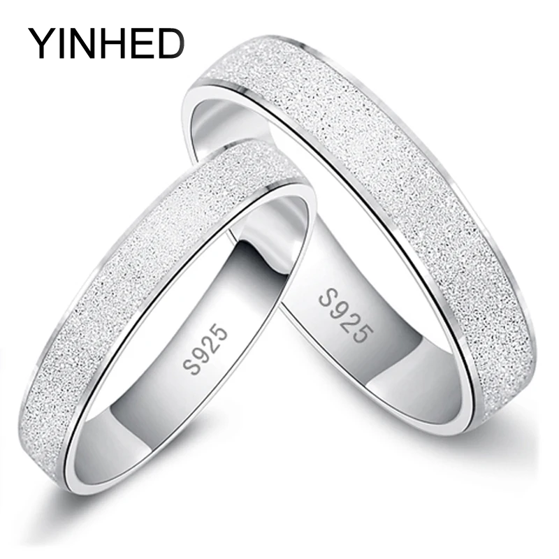 Fashion Frosted Couple Rings Real 925 Sterling Silver Wedding Rings for Women and Men 1 Pair Engagement Ring Set Jewelry ZR187