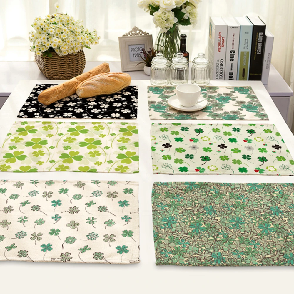 4pcs/lot 42x32cm SHSEJA Clover grass printed placemats cotton linen mat non slip insulation mat