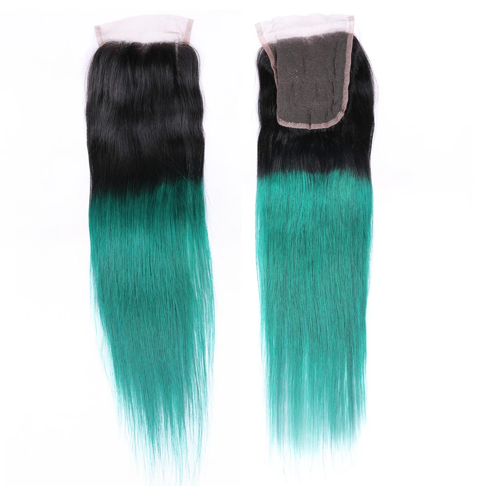 ALOT Pre-Colored Ombre Hair Bundles With Closure 1B/Green Beauty Straight Human Hair Weave With Free Part Lace Closure Non Remy ALOT Pre-Colored Ombre Hair Bundles With Closure 1B/Green Beauty Straight Human Hair Weave With Free Part Lace Closure Non Remy