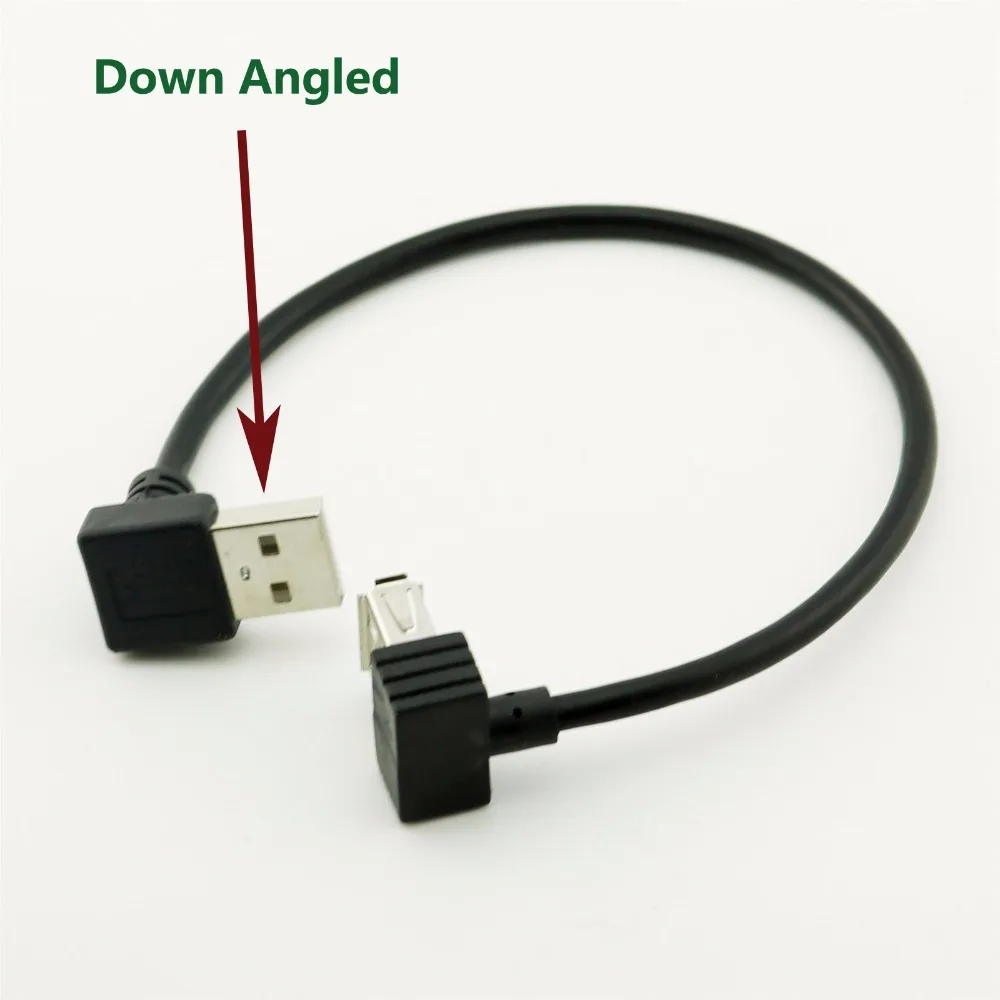 

1pcs USB 2.0 Type A Male Plug Down Angle to USB 2.0 Type A Female 90 Degree Angled Data Charge Extension Adapter Cable Cord 25cm