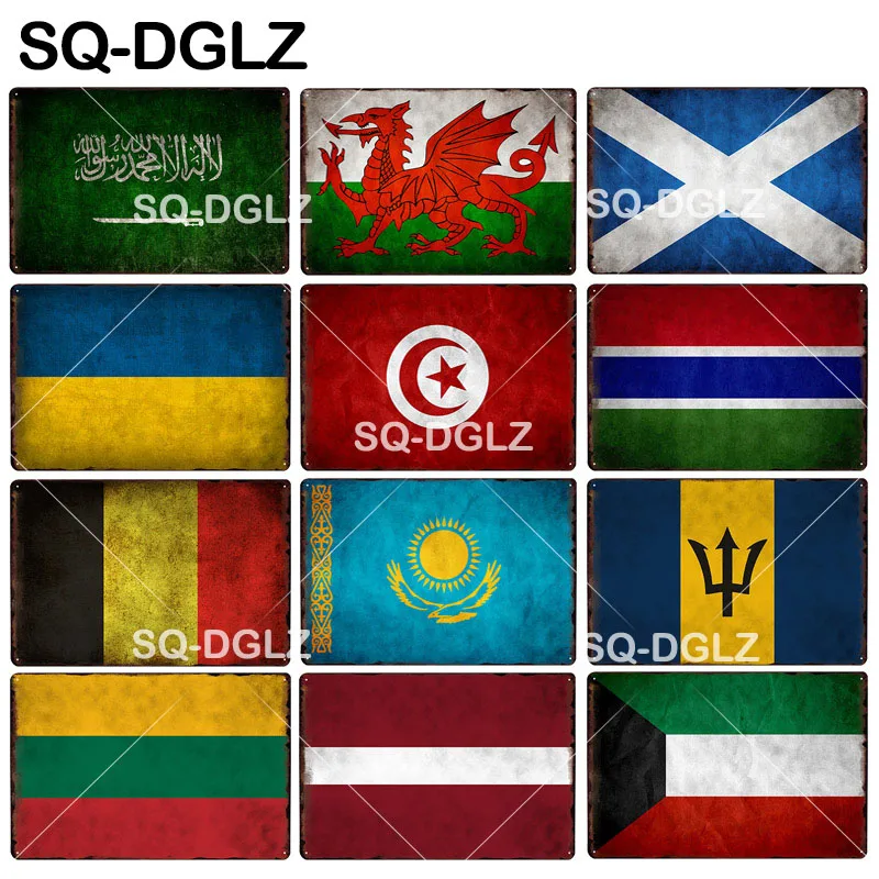 

[SQ-DGLZ]Flag Metal Sign Kuwait/Latvia/Lithuania/Barbados/Kazakhstan/Belgium/Gambia/Tunisia/Ukraine/Scotland/Wales/Saudi Arabia
