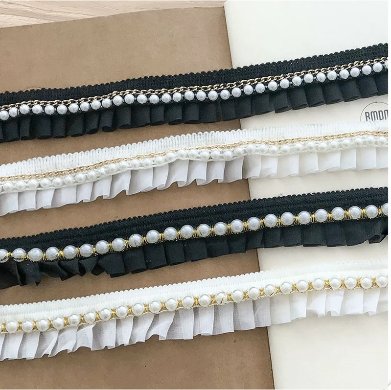 

Chain+Pearl White Black Chiffon Lace Beads Fold Skirt Dress Dress Cuff Doll DIY Lace Accessories