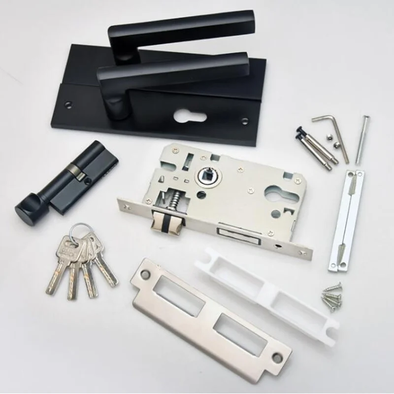  Universal Black aluminum door handle Interior door lock Split Silent lock Set for Living Room Bedro - 32967207196