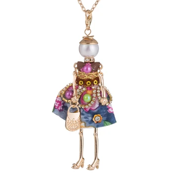 

2017 fashion long chains doll necklace big choker crystal lovely dress charm Maxi Flower pendant jewelry women doll necklace