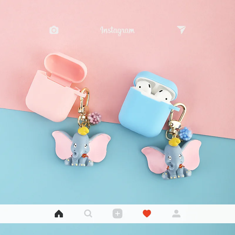 

Cartoon cute elephant clear hard cover silicone luxury keychain accessories for airpods case funda Charms Bags Jack Plug