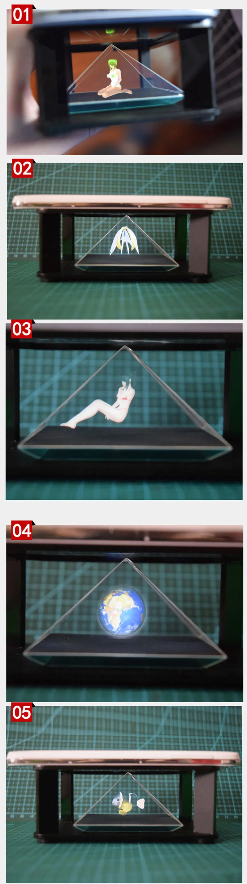 Universal 3D Holographic Projection Pyramid for smartphone 4.5-5.5 inch hologram display pepper ghost (23)