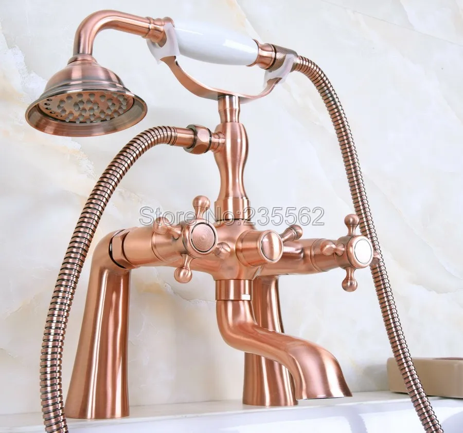 Antique Red Copper Bath Tub Faucet W Hand Shower Sprayer Clawfoot