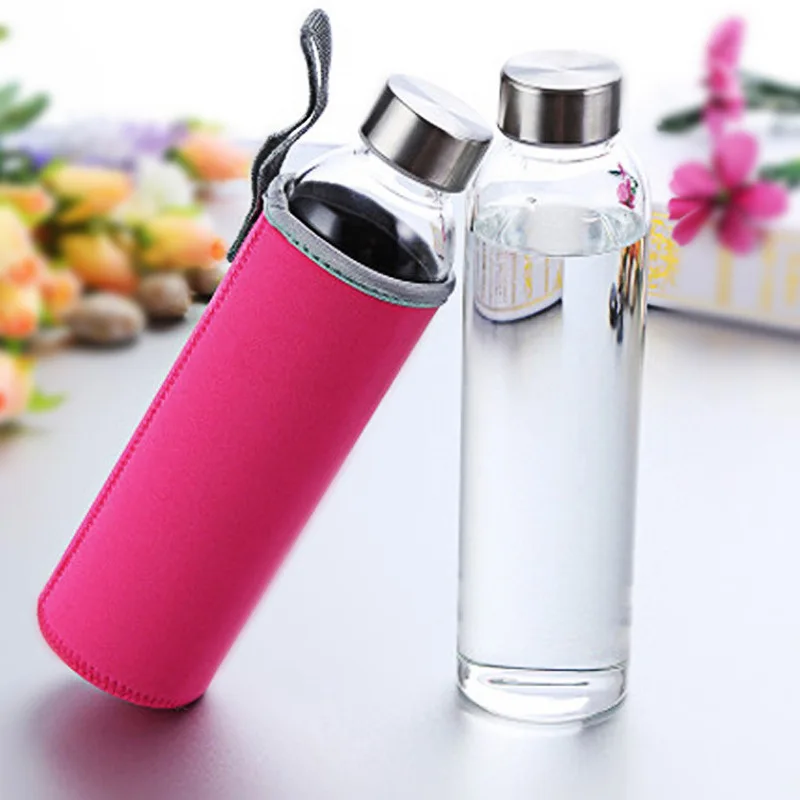 

280ml / 360ml / 550ml Sport Glass Tea Water Bottle With Protective Bag Outdoor Transpare Bottle Multifunctional Storage Bottle