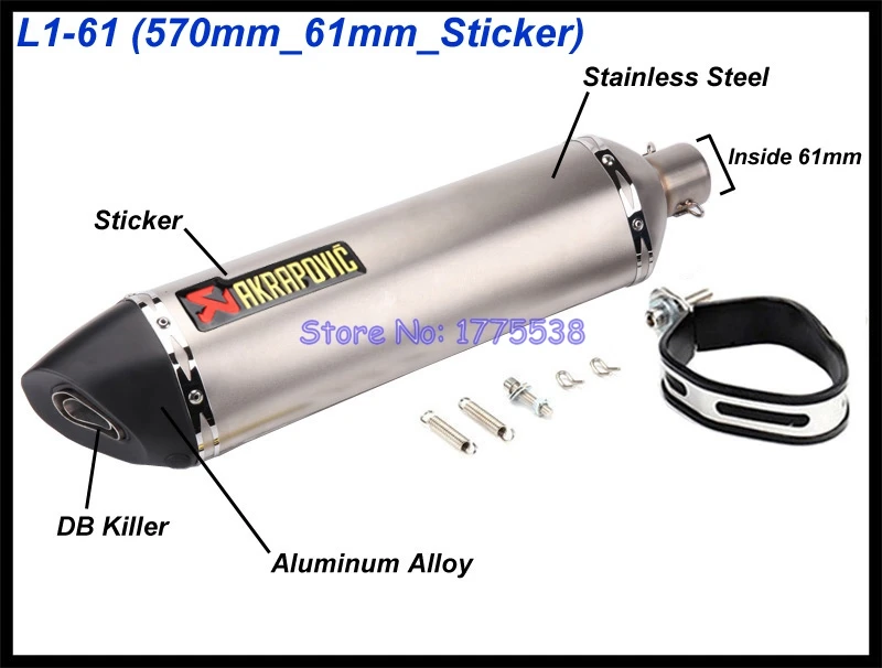 PHULEOVEO izquierda/derecha motocicleta Universal Akrapovic de Escape de: 51mm/61mm L: 570mm/470mm/370mm moto de Escape silenciador de Escape