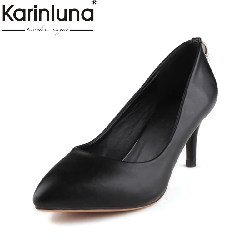 Image KARINLUNA Office Lady Pumps 2017 Brand Shoes Woman Sexy High Heels Pointed Toe Slip On Less Platform Pump Shoes Big Size 33 43