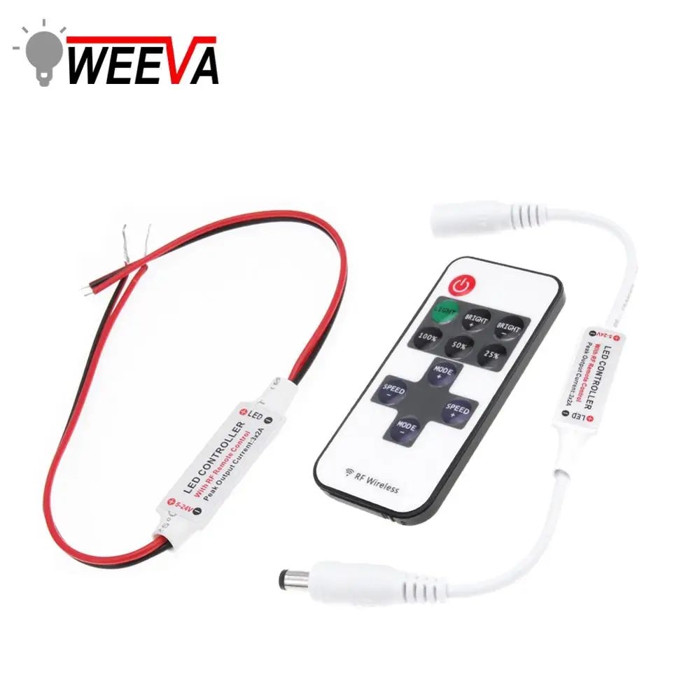 

LED Controller for Single Color LED Strip Light 11 Key RGB Wireless Remote DC12V Mini RF Wire Connector