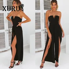 XURU new hot summer women's jumpsuit solid color straight word shoulder back trousers jumpsuit drop crotch racer back solid cami jumpsuit